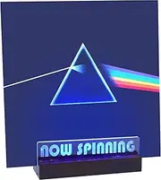 Now Spinning Vinyl Record Stand - Lighting Storage Holder, Wooden LP Display With Multiple Colors LED Lights, Accessories and Gifts for Vinyl Lovers