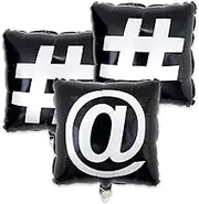 Havercamp Social Media Party Balloons; #Hashtag and @ Mylar Balloons (3 Pcs.); 18" Square with Double-Sided Print.