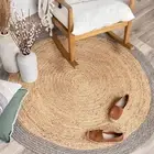 Round Rug Design Jute Grey Border Braided Farmhouse Natural Jute Area Rug
