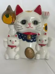 New Three Maneki Neko together left hand right hand raised japan ceramics rare