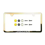 Fit Jaguar Laser Etching Stainless Steel Polish Gold Slim License Frame w/Cap