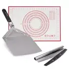 Checkered Chef Pizza Cutter, Pizza Peel and Dough Mat Set - Stainless Steel R...