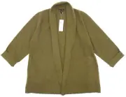 Eileen Fisher V2315 Womens Green High-Collar Boiled Wool Open Jacket Size L