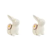 2x Urban Daphne Flower 9cm Ceramic Bunny Ornament Table Display Home Decor White