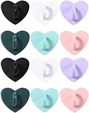 12PCS Cell Finger Ring Holder, Heart Shaped Cell Phone Ring Holder, Adhesive Metal Heart Phone Charm Holder