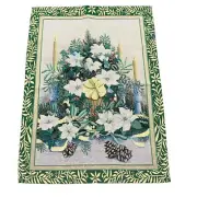 Opulent Holiday White Poinsettia Pine Mistletoe Christmas Tapestry Wall Hanging