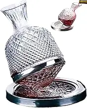 Red Wine Decanter,360° Rotating Decanters for Whisky and Wine,Thickened Crystal Glass Silver Base,Wine Lover,1500ml