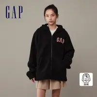 在飛比找蝦皮商城優惠-Gap 男女同款 Logo仿羊羔絨連帽外套-黑色(84133