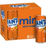Fanta Orange Zero Sugar Soft Drink Mini Cans 250mL x 6 pack