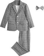 [LOLANTA] 3PCS Page Boys Plaid Suit, Wedding Prom Smart Blazer, Formal Wear Jacket Trousers Bow Tie Set