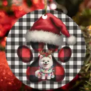 Reindeer American Spitz Dog Buffalo Plaid Christmas Ornament Gift Decor Hanging
