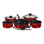 Magma Nestable 10 Piece Induction Non-Stick Enamel Cookware-Magma Red