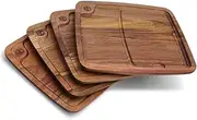 [HexClad] 4-Piece Bistecca Wooden Steak Plate Set with Juice Channel for Meats, Stackable Design with Straight Edges and Completely Flat Base, Easy to Clean, Lightweight and Durable