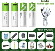 USB Type-C Rechargeable Battery AAA ion High Capacity 1.5V 550mWh Quick Charge