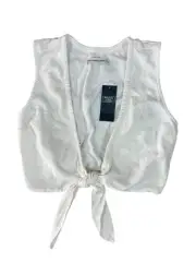 Abercrombie & Fitch Linen Blend White Crop Top Tie Front XXS Festival Coastal