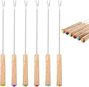6 Pcs Fondue Forks Stainless Steel Fondue Sticks 9.5 Inches Cheese Fondue Skewers with Wooden Handle Heat Resistant for Chocolate Fountain Cheese Fondue Roast Marshmallows Fruits, Fondue Accessories