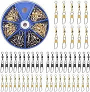 AGOOL Barrel Swivel Snap Kit - 50pcs Barrel Swivels with Safety Snaps High Strength Fishing Quick Connect Snap Swivels with Solid Ring Fishing Tackle Accessories Box Kit Size 4#,6#,8#,10#,12#,14#