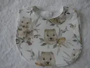 Wombats White Newborn Baby Bib Cotton Front Towelling Back Handmade