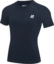 [Runhit] Boys Compression Shirt Short Sleeve Youth Basketball Undershirt Kids Quick Dry Athletic Base Layer T-Shirt Navy Blue S