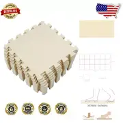18-Piece Beige Interlocking EVA Foam Play Mat - Perfect for Kids & Home Gyms