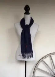 RALPH LAUREN Polo Classic Navy Blue Lamb Wool Scarf Large Orange Pony Warm NWT