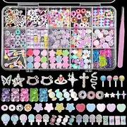 3D Mix Nail Charms Kit, Color Cute Gummy Bear Donut Star Heart Acrylic Nail Charm, Lollipop Nail Art Charms, Alloy Cross Star Butterfly Snake Crown Nail Gems Rhinestones Charms DIY Crafts Decor
