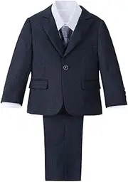 [Lito Angels] Tuxedo Suit Suits and Jackets for Toddlers Children Boys, 5-Piece Set with Blazer and Vest, Blue/Navy, Navy Blue, 6-7 Years