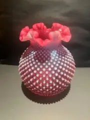 FENTON OLD CRANBERRY HOBNAIL OPALESCENT LAMP SHADE, PERFECT