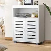 Oikiture Buffet Sideboard Shoe Storage Cabinet Slatted Doors Cupboard White