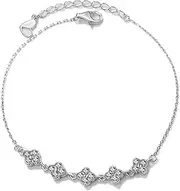 [EBCJIAMS] 925 Sterling Silver Four Leaf Bracelet Woman Simple Personality Style Party Jewelry White Gemstone Bracelet Bracelets and Bangles