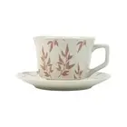 High-Fired Ceramic Stoneware Speckle Cup & Saucer Set 380ml Floral Tea Spoon