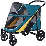 Large Dog Stroller-4 Wheel Pet Strollers for Medium Dogs or 2 Dogs- One-Click Foldable - Large Breathable Mesh & Sunroof - All Terrain Pet Stroller for Medium Senior Dog up to 88 lbs (Green)