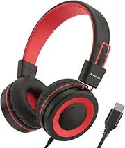 Bywulanda USB Type C Kids Headphone for School, 94dB Safe Volume Limited, Foldable Stereo Sound Tangle-Free Type C Cord, On-Ear Headphones for Boys/Girls/Students/Tablet/Travel(Red Black)