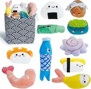 Nocciola 10 PCS Sushi Small Dog Toys to Keep Them Busy, Cute Stuffed Puppy Toys with Bag, Plush Dog Squeaky Toy for Small to Medium Dog, Doggie Birthday Gifts