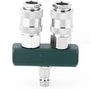 1/4 Inch Straight Two-Way Quick Connector, Adjustable Valve, Male Female Connector, with Air-Splitted Pipe for Compressor
