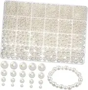 [OHPHCALL] 1 Set DIY Jewelry Making Beads White Faux Pearl Spacer Beads of Elastic String for Bracelets Necklaces and Earrings