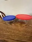 Set of 2 Pyrex Clear Nesting Storage Bowls W/Lids #7203 ~1.75 QT & #7201 ~ 1 QT.