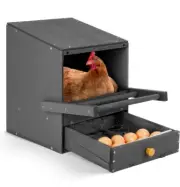Wooden Chicken Nesting Box W/ Perch + Pitched Roof Automatic Egg Collection Grey
