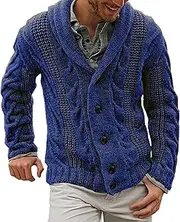 [Generic] Men's Cable Knitted Shawl Collar Cardigans Shawl Collar Button Knit Sweater Slim Fit Cardigan Sweater Men
