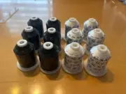 12 Lot of Robison-Anton Rayon Mini-King Spool Thread (6 Black, 6 White)