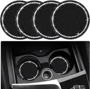 Tyhaui 4PCS Bling Car Cup Coaster, 2.75 Inch Auto Holder Insert Coasters Silicone Anti-Slip Crystal Rhinestone Drink Mat, Universal Vehicle Interior Accessories for Women Girls (Black) F-9001