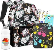 Mickey Mouse Backpack and Lunch Box Set for Kids - Bundle with 16" Mickey Backpack, Mickey Lunch Bag, Stickers, Water Bottle, More | Mickey Mouse Backpack for Boys.