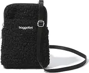 [Baggallini] Take Two Bryant RFID Protected 5x7.25 Small Phone Wallet Crossbody Bags for Women Lightweight Nylon Travel Purse, Black Faux Shearling, One Size