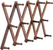 Handmade 14 Pegs Accordion Hanger Rosewood Expandable Coat Hat Rack Wall Mount