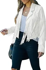 [FUFUCAILLM] Women Vintage Faux Suede Tassel Cropped Jacket Long Sleeve Fringe Coat Hippie Motorcycle Biker Jacket Tops