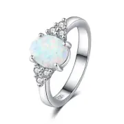 SIZE 8 Opal Ring Round Opal White Stone Hand Jewelry Fashion Jewelry Ring
