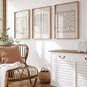 Matisse Abstract Wall Art Beige Matisse Minimalist Matisse Wall Art Boho Beige Henri Matisse Prints Neutral Matisse Aesthetic Beige Posters Neutral Flower Pictures for Living Room 16x24inchx3 No Frame