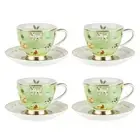 4x 2pc LMD Farm Lane New Bone China Tea Cup & Saucer 200ml Drinkware Set Green