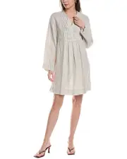 James Perse Garment-Dye Pintuck Linen Mini Dress 1 White