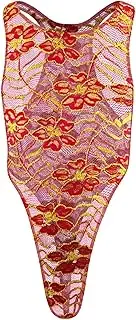 [BreakEgg] Men's Flirting Leotard, Sexy Rose Lace See Through Singlet Jumpsuit Men's Rose Lace Bodysuit (Tzy1182 Rose Red,One Size), Tzy1182 Rose Red, One size